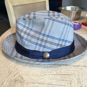 Goorin bros grey,blue, and brown plaid striped fedora